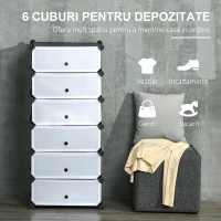 HOMCOM Mobilier pentru incaltaminte modular, 6 cuburi 49x36.5x108 cm din plastic PP si otel, Negru(m-4)