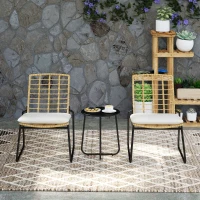 Outsunny 3-teiliges Gartenmöbel-Set, 2 Rattan-Stühle, 1 Tisch mit Metallplatte, Sitzkissen, Bistro-Set, Beige & Braun(m-10)