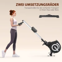 HOMCOM Rudergerät, klappbar, leiser Aluminiumrahmen, LCD-Monitor, 8 Stufen Widerstand, Schwarz/Silber(m-6)