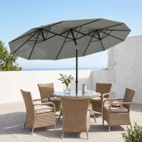 Outsunny Umbrelă dublă înclinabilă la 45° cu manivelă și orificii de aerisire, din oțel și poliester, 285x147x227 cm, gri(m-9)