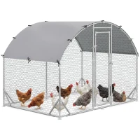 PawHut Grand enclos poulailler 5,32 ㎡ parc grillagé toit anti-UV porte verouillable 2,8 x 1,9 x 1,97 m argenté(m-11)