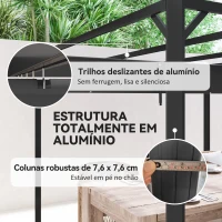 Outsunny Pérgola de Jardim de Alumínio 3x3 m com Teto Retrátil e Lateral Enrolável UPF30+ Pérgola para Exterior Cinzento(m-6)