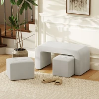 HOMCOM Fußhocker-Set Fußhocker 3-teilig, Knopfheftung, 89 cm x 42,5 cm x 45 cm, Creme(m-10)