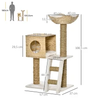 PawHut Arbre à chat arbre à grimper griffoir pour chat hauteur 100,5 cm avec coussins et échelle centre d'activités poteaux en quenouille(m-3)