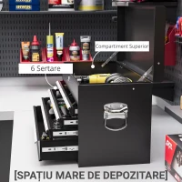 HOMCOM Cutie pentru Scule cu 6 Sertare din Oțel cu Încuietoare, 60x26x34cm, Negru(m-4)