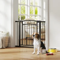 PawHut Haustiertor, 77 cm Treppengatter, verstellbare Breite 76-104 cm, mit Katzentür, für Treppen und Türöffnungen, Schwarz(m-10)