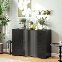 HOMCOM Sideboard, Kommode, moderner Stil, 4 Schubladen, 1 Schrank, 105 x 40 x 76 cm, Schwarz(m-2)