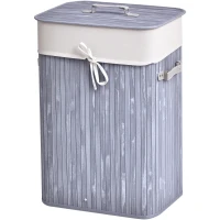 HOMCOM Wäschekorb schmal mit Deckel 72L Wäschesammler mit Griff, herausnehmbarer Wäschesack, Wäschebox für Waschküche Schlafzimmer Badezimmer, Grau(m-11)