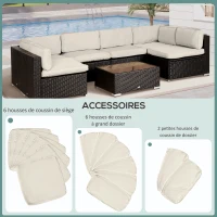 Outsunny Lot de 14 Housses de Rechange Coussins Salon de Jardin - 6 Housses Coussin d'assise, 8 Housses Coussin Dossier - Housses zippées Polyester déperlant Crème(m-4)