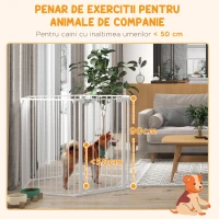 PawHut Barieră pliabilă și modulară pentru câini de talie medie, metalică și din plastic, 123x102x90 cm, albă(m-7)