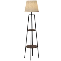 HOMCOM Lampa de Podea cu Rafturi, Lampi Moderne Inalte Independente pentru Camera de Zi, Dormitor, cu Abajur din Material Textil (Becul nu este Inclus), Nuc Maro si Maro Deschis(m-11)