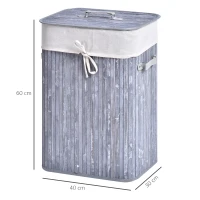 HOMCOM Wäschekorb schmal mit Deckel 72L Wäschesammler mit Griff, herausnehmbarer Wäschesack, Wäschebox für Waschküche Schlafzimmer Badezimmer, Grau(m-3)