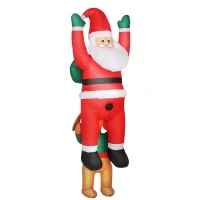 Outsunny Aufblasbare Weihnachtsdeko, Aufblasbarer Weihnachtsmann mit Hund mit LED-Lichtern, 68x82x214 cm, Rot(m-11)