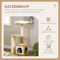 PawHut Kratzbaum Katzenbaum Katzenhöhle, 1 Katzenbett, 1 Liegefläche, 59,5 cm x 39,5 cm x 114 cm, Braun + Weiß(m-4)