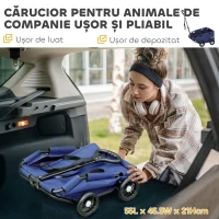 PawHut Cărucior pliabil pentru câini cu geantă și pernă, din oțel și material Oxford, 53x45x28 cm, albastru închis(m-4)