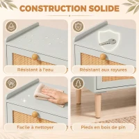 HOMCOM Commode 4 Tiroirs en Bois et Rotin PVC, Style Bohème, pour Chambre à Coucher, Entrée, Couloir, 80x40x109,2cm, Vert Sauge(m-7)
