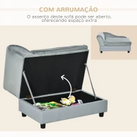 PawHut Sofá para Cães Pequenos Sofá para Gatos Estofado em Veludo com Arrumação Oculta e Almofada Lavável 76x45x43 cm Cinzento Claro(m-5)