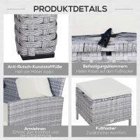 Outsunny 5-tlg. Gartenmöbel Set, Rattan Sitzgruppe mit Fußhocker, Metall, Grau, 142 x 60 x 75 cm(m-6)
