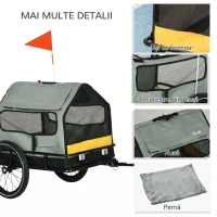 PawHut Remorcă 3 în 1 pentru câini cu căsuță detașabilă și steguleț pentru câini de talie mică, gri(m-7)