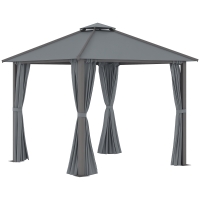 Outsunny Tonnelle de jardin pour terrasse avec 4 parois latérales double toit protection solaire 3 x 3 m gris