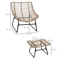 Outsunny Fauteuil chaise de jardin avec repose-pieds en métal époxy et résine tressée aspect rotin avec coussins(m-3)