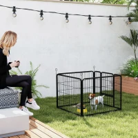 PawHut Parque para Cães com 4 Painéis Dobrável 82x82x60 cm com Porta e Fechadura para Exterior e Interior Cinza Escuro(m-10)