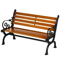 Outsunny Bancă de Grădină pentru 2 Persoane din Lemn și Aluminiu cu Lamele și Brațe, 120x64x79cm, Teak(m-12)