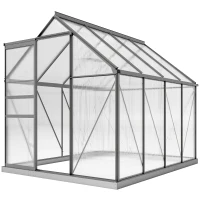 Outsunny Serre de jardin en polycarbonate 4,8 m²avec fondation, lucarne réglable, porte coulissante 1,9x2,53x1,99m transparent(m-12)