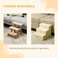 PawHut Scala per Cani a 3 Gradini, Scaletta per Cani e Gatti di 4.5 kg in Velluto Sfoderabile e Lavabile, Beige(m-5)