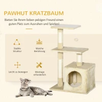 PawHut Kratzbaum 81,5 cm Katzenbaum mit Katzenhöhle, Plattformen, Katzenkratzbaum mit Sisal-Kratzsäulen, Spielball, für Katzen bis 4,5 kg, Beige(m-4)