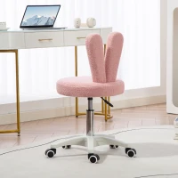 HOMCOM Scaun de Birou cu Urechi de Iepure, Înălțime Reglabilă și Acoperit cu Pluș Teddy Roz, 53x53x70-84 cm(m-7)