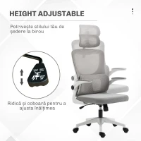 Vinsetto Scaun de Birou Ergonomic cu Înălțime Reglabilă și Tetieră, 60x59x114-122 cm, Gri(m-8)