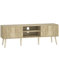 HOMCOM Meuble TV, meuble télé jusqu'à 65 pouces avec 2 portes, 2 compartiments ouverts, étagère réglable, 140x35x49cm, chêne(m-1)