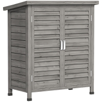 Outsunny Gartenschrank Holz Gerätehaus Geräteschuppen Geräteschrank Holzhütte Pultdach Bitumenpappe Lamellentüren Grau 87 x 46,5 x 96,5 cm