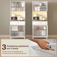 HOMCOM Aparador de Cozinha com Luzes LED Estação de Carregamento 4 Portas Gaveta Bancada Aberta 71x40x180 cm Branco(m-7)