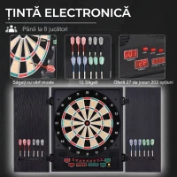 HOMCOM Țintă Săgeți Electronică cu Scor Automat, 12 Săgeți și 6 Display-uri, 51x6.5x57cm, Neagră(m-4)