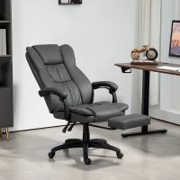 Vinsetto Verstellbarer Drehstuhl mit Fußstütze, Kopfstütze, Massagefunktion, Kunstleder, 68,5x68,5x113-121cm, Dunkelgrau(m-10)