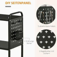 HOMCOM Rollwagen Küchenwagen mit Rollen Küchenregal Metallregal mit 2 Ebenen Badregal Aufbewahrungswagen Servierwagen Stahl Schwarz 70 x 33,4 x 80,5 cm(m-5)