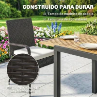 Outsunny Conjunto de Mesa e Cadeiras de Jardim em Vime 7 Peças com Mesa Extensível em Madeira e 6 Cadeiras Empilháveis Creme(m-6)