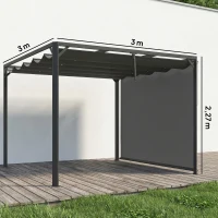 Outsunny Pérgola de Jardim de Alumínio 3x3 m com Teto Retrátil e Lateral Enrolável UPF30+ Pérgola para Exterior Cinzento(m-3)