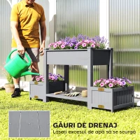 Outsunny Jardinieră Ridicată cu 2 Ghivece Laterale și Raft pentru Unelte, din Lemn de Brad, 149x46x76 cm, Gri(m-8)