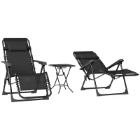 Outsunny Lot de 2 chaise longue pliable et inclinable avec table d'appoint, porte-gobelets et appuie-têtes, charge 120 kg, noir(m-12)
