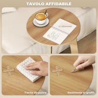 HOMCOM Tavolino Laterale a Forma di C, Tavolino Rotondo per Divano, Spazi Ridotti, Soggiorno, Camera da Letto, Naturale(m-6)