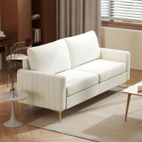 HOMCOM Sofá de 3 Lugares de 181 cm Estofado em Veludo com Almofadas Espessas Pernas de Metal Branco Creme(m-10)