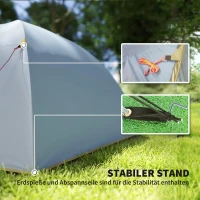 Outsunny Campingzelt für 4 Personen, wasserdicht Tunnelzelt mit 2 Türen Haken Packtasche 3,45 x 2,4 x 1,3 m Hellblau(m-6)