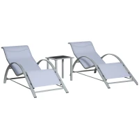 Outsunny Gartenliege Set Metall Mesh 3-TLG. Sonnenliege mit Teetisch Gartengarnitur mit 2 Sonnenliegen, 1 Beistelltisch Gartensitzgruppe für Garten, Balkon 59B x 169T x 66H cm Grau+Schwarz(m-1)