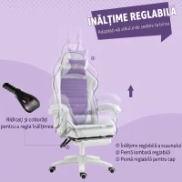Vinsetto Scaun Gaming cu Urechi de Iepuraș, Suport pentru Picioare, Perne, Reglabil și Reclinabil, Mov(m-5)