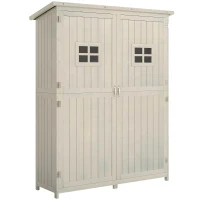 Outsunny Gartenschrank Holz Geräteschuppen Gerätehaus Geräteschrank Pultdach Garten Grau 127,5x50x164cm(m-1)