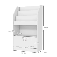 ZONEKIZ Raft pentru jucării pentru copii cu bibliotecă și dulap din lemn, 60x29.5x100cm, alb(m-3)