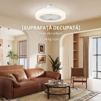 HOMCOM Ventilator de Tavan cu Lumină LED Reglabilă, Telecomandă, Timer, 6 Viteze și Flux Reversibil, Ventilator din Plastic și Acrilic, Ø46x16 cm, Alb(m-9)